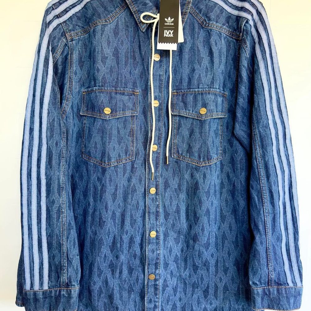NWT - Ivy Park x Adidas Rodeo Monogram Denim Button-Up Shirt Unisex- Size Medium